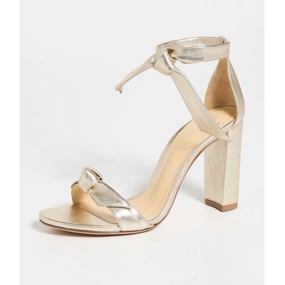 Alexandre Birman Strappy Sandal Women's 7 Golden Cowhide Block Heel Ankle Strap - Picture 1 of 3